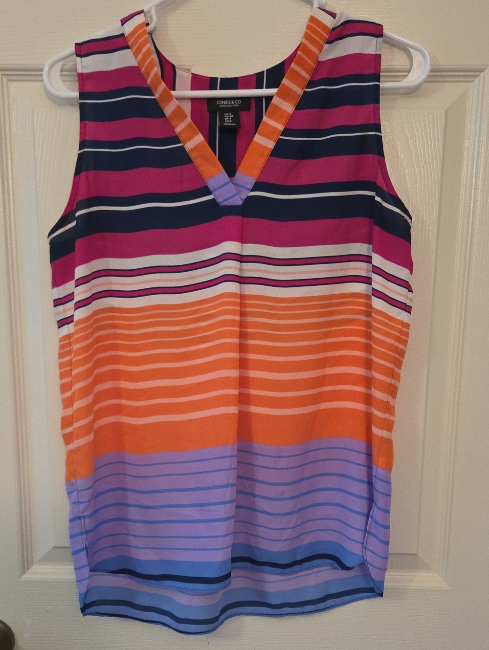 Jones New York Women Striped V-Neck Sleeveless Top Multi-Color Size Small